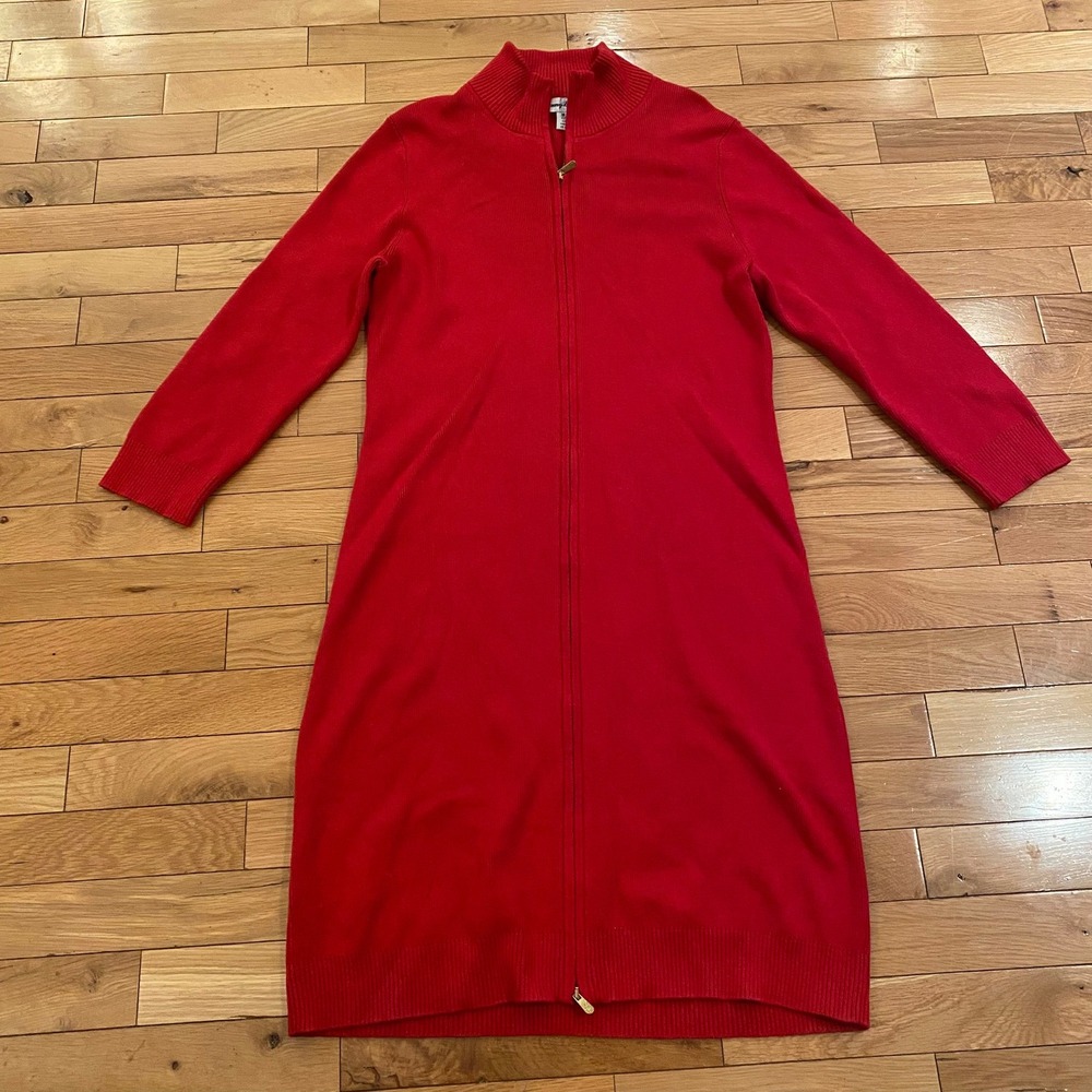 Tommy Bahama Womens Red Ribbed Mock Neck Full Zip Sweater Dress Size‎ M
